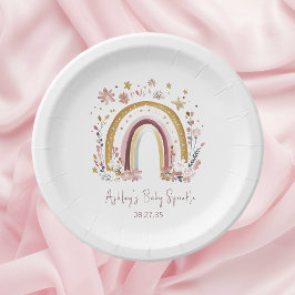 Boho Floral Rainbow Baby Sprinkle Pappteller