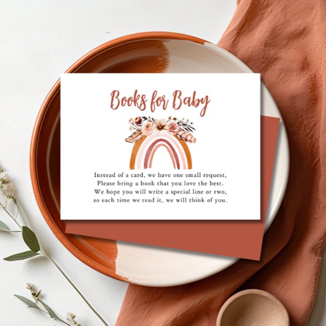 Boho Floral Rainbow Books for Baby Shower Begleitkarte (Von Creator hochgeladen)