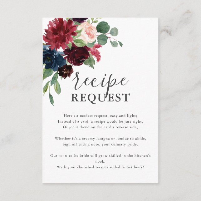Boho Floral Recipe Request Brautparty Begleitkarte (Vorderseite)