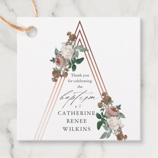 Boho Floral Religiöse Taufe & Christening Geschenkanhänger (Vorderseite)