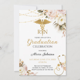 Boho Floral RN Nursing School Abschluss Einladung