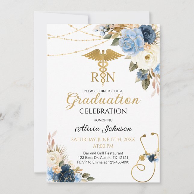 Boho Floral RN Pflegeschule Abschlussfeier Einladung (Vorderseite)