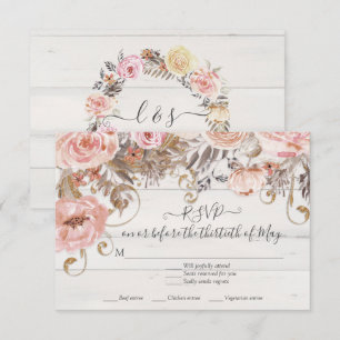 Boho Floral Rosa Rose Rustikal Holz RSVP Antwort