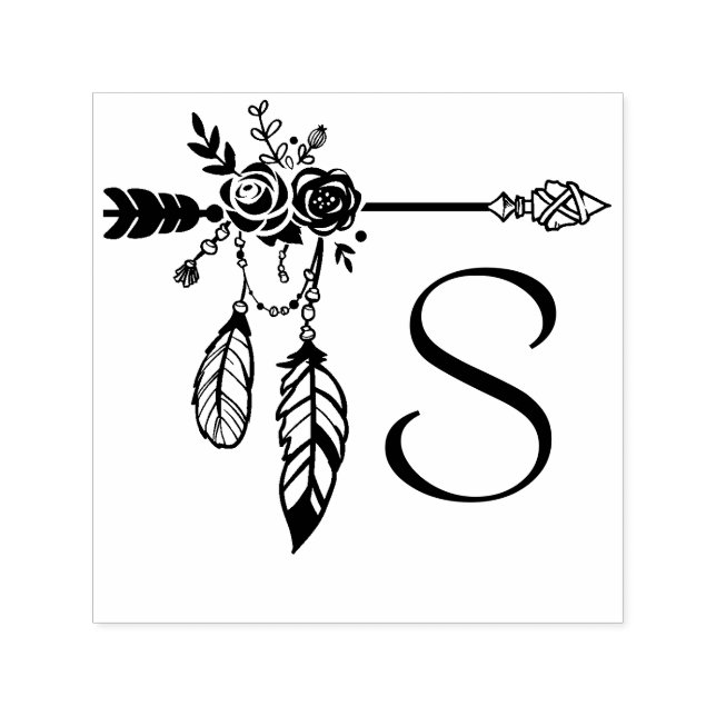Boho Floral Rose Arrow Monogram Initial Permastempel (Design)