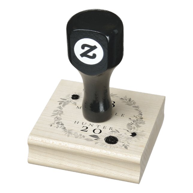 Boho Floral Rose Foto Circle Pink Save the Date Gummistempel (Stempel)