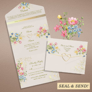 Boho Floral Rustic Chic Hochzeit All In One Einladung