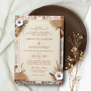 Boho Floral Rustic Monogram Islamic Wedding Einladung