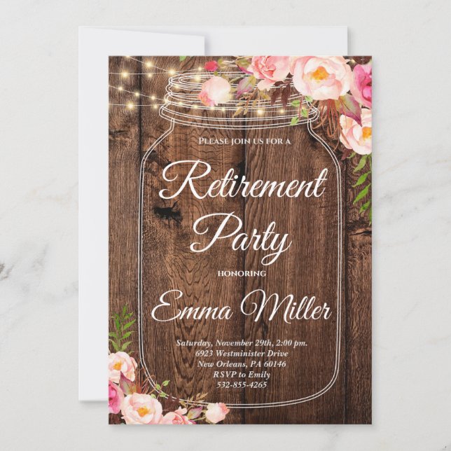 Boho Floral Rustic Rentirement Einladung (Vorderseite)