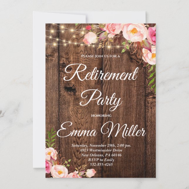 Boho Floral Rustic Rentirement Party Einladung (Vorderseite)