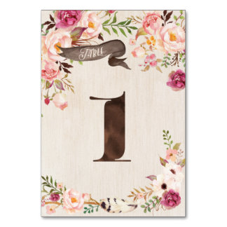 Boho Floral Rustic Wedding Tischnummer Card