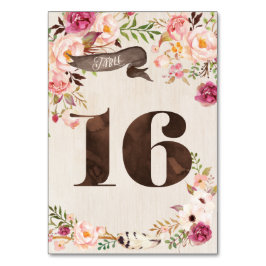 Boho Floral Rustic Wedding Tischnummer Card 16