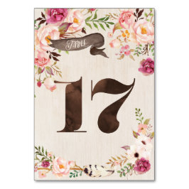 Boho Floral Rustic Wedding Tischnummer Card 17