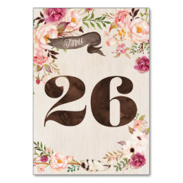 Boho Floral Rustic Wedding Tischnummer Card 26