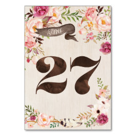 Boho Floral Rustic Wedding Tischnummer Card 27