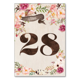 Boho Floral Rustic Wedding Tischnummer Card 28