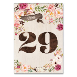 Boho Floral Rustic Wedding Tischnummer Card 29
