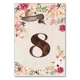 Boho Floral Rustic Wedding Tischnummer Card 8