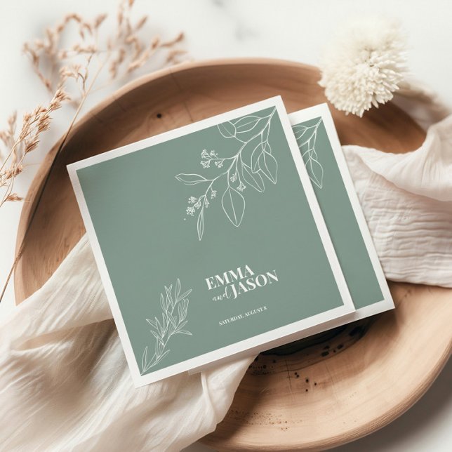 Boho Floral Sage Green Wedding Napkins Serviette (Von Creator hochgeladen)
