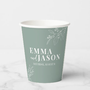Boho Floral Sage Green Wedding Paper Cups Pappbecher