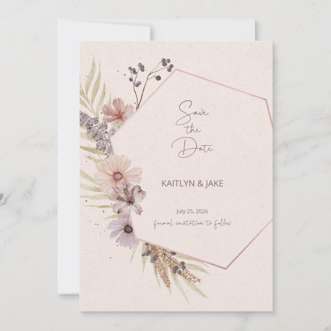 Boho Floral Save the Date Card Einladung (Vorderseite)