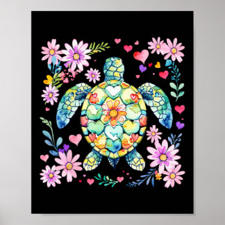 Boho Floral Sea Turtle Ocean Animal Summer Vibes B Poster