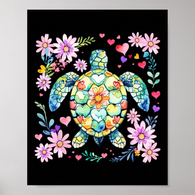 Boho Floral Sea Turtle Ocean Animal Summer Vibes B Poster (Vorne)