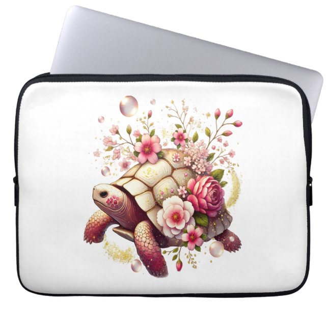 Boho Floral Sea Turtle Pink Blossom Laptopschutzhülle (Vorderseite)