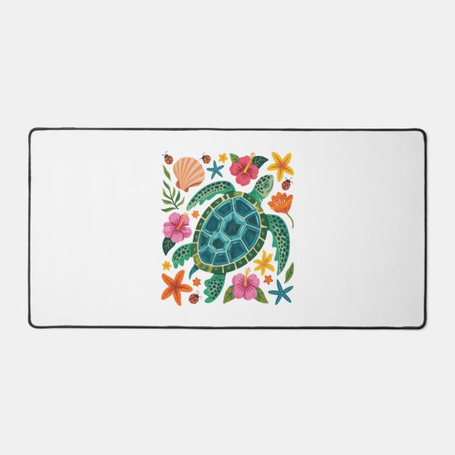 Boho Floral Sea Turtle Schreibtischunterlage (Vorderseite)