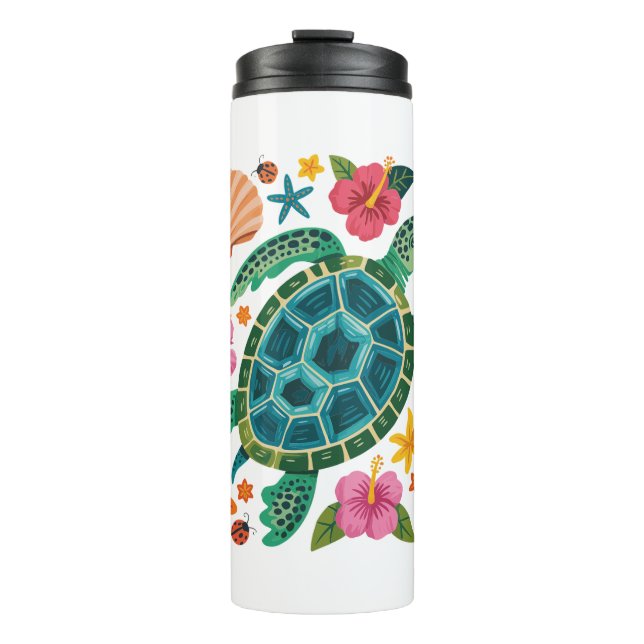 Boho Floral Sea Turtle Thermosbecher (Vorderseite)