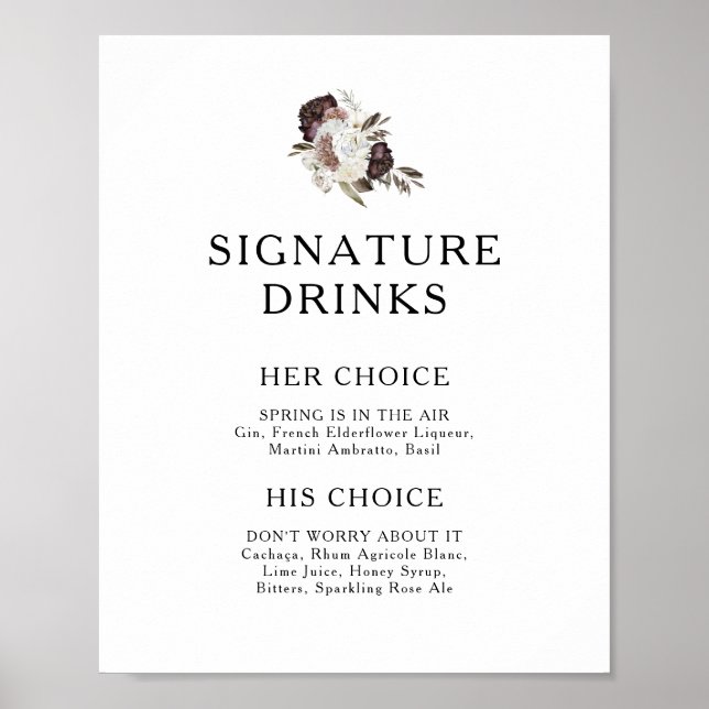 Boho Floral Signature Drinks unterzeichnen Poster (Vorne)