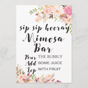Boho floral sip hooray mimosa Bar Sign 12x18" Einladung