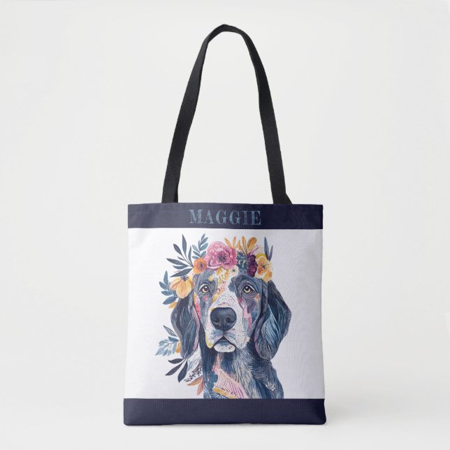 Boho Floral Spanel Dog Aquarellfarben Illustration (Vorderseite)