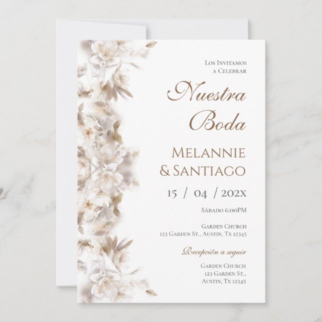 Boho Floral Spanish Wedding Einladung (Vorderseite)