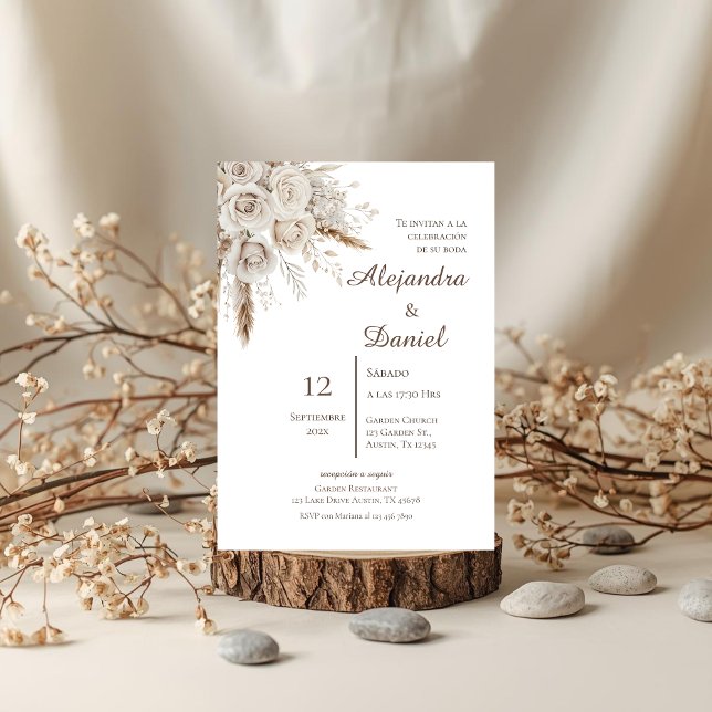 Boho Floral Spanish Wedding Einladung (Von Creator hochgeladen)