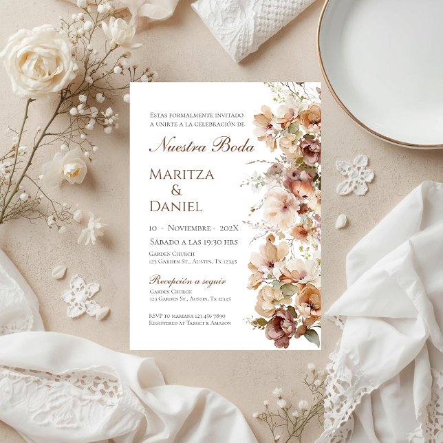 Boho Floral Spanish Wedding Invitation Einladung (Von Creator hochgeladen)
