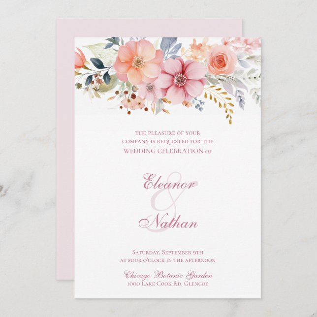 Boho Floral Spring Summer Wedding Save The Date (Vorne/Hinten)