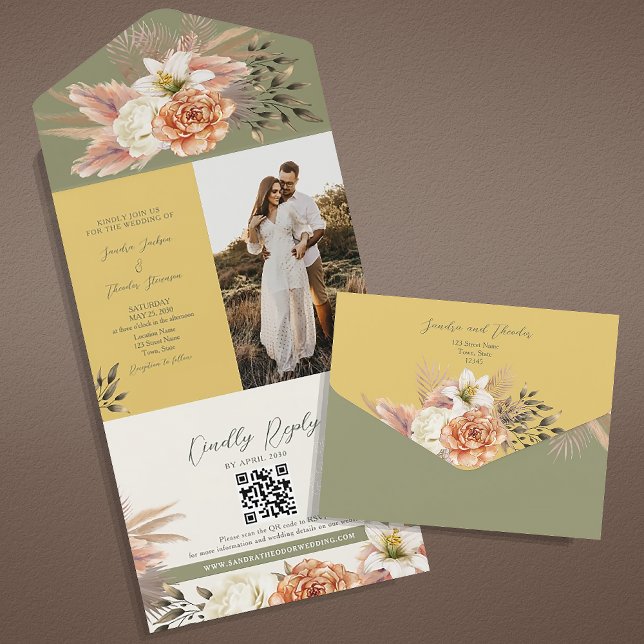 Boho Floral Spring Wedding All In One Einladung (Von Creator hochgeladen)