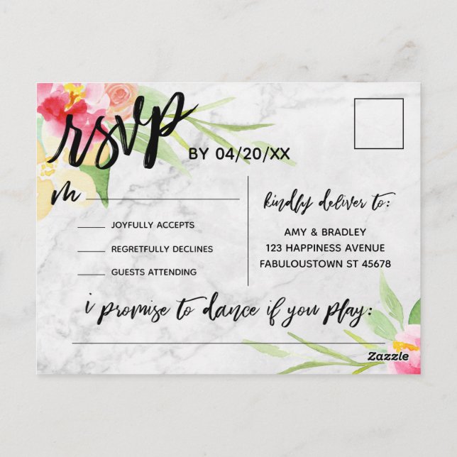 Boho Floral Subtle Marble Song Anfrage UAWG Postkarte (Rückseite)