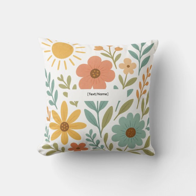 Boho Floral Sun Pillow | Add Text/Name Kissen (Vorderseite)