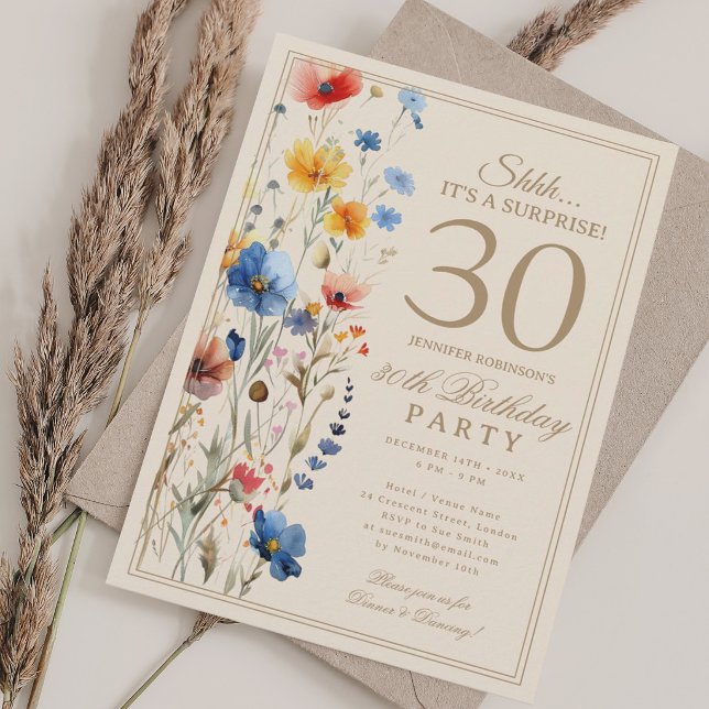 Boho Floral Surprise 30th Birthday Party For Her Einladung (Boho Floral Surprise 30th Birthday Party For Her Invitation)