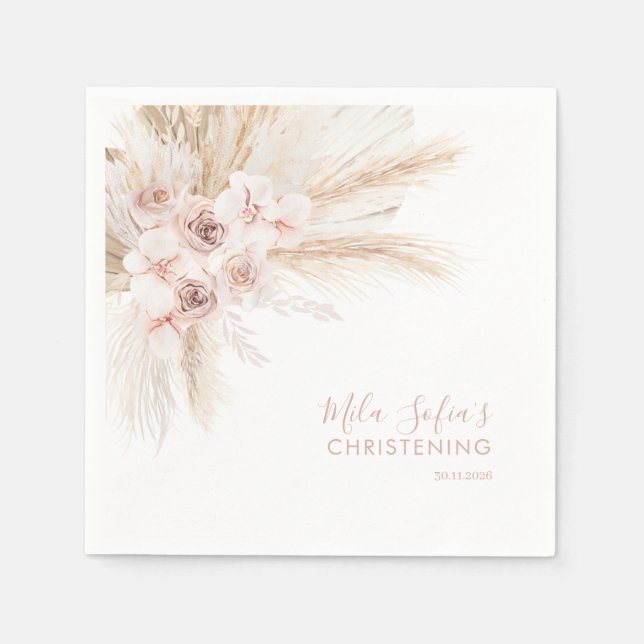 Boho Floral Taufe Napkins Girls Christening Pink Serviette (Vorderseite)