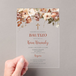 Boho Floral Taufe Spanische Acryleinladung Acryleinladungen