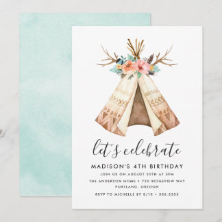 Boho Floral Teepee | Einladung zur Geburtstagspart