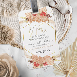 Boho Floral Terracotta Gilded Script Save the Date Gepäckanhänger