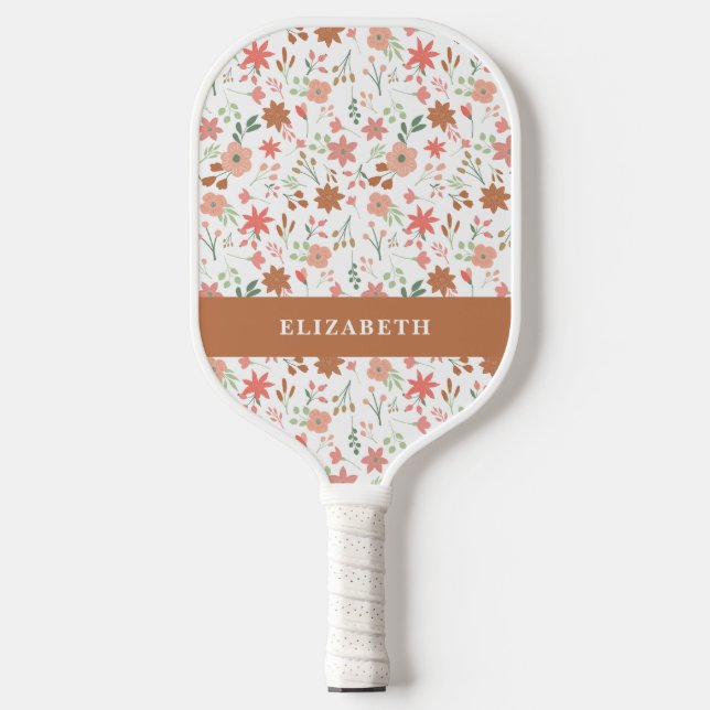Boho Floral Terracotta Modern Personalized Pickleball Schläger (Vorderseite)