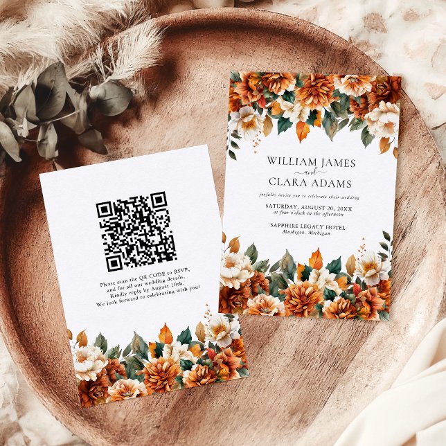 Boho Floral Terracotta Wasserfarbe QR Code Hochzei Einladung (Von Creator hochgeladen)