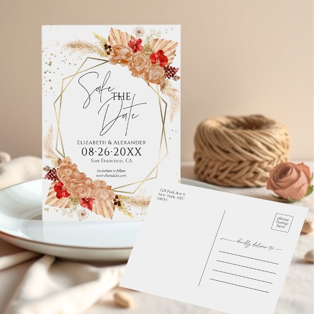 Boho Floral | Terracotta Wedding Save the Date Postkarte (Von Creator hochgeladen)