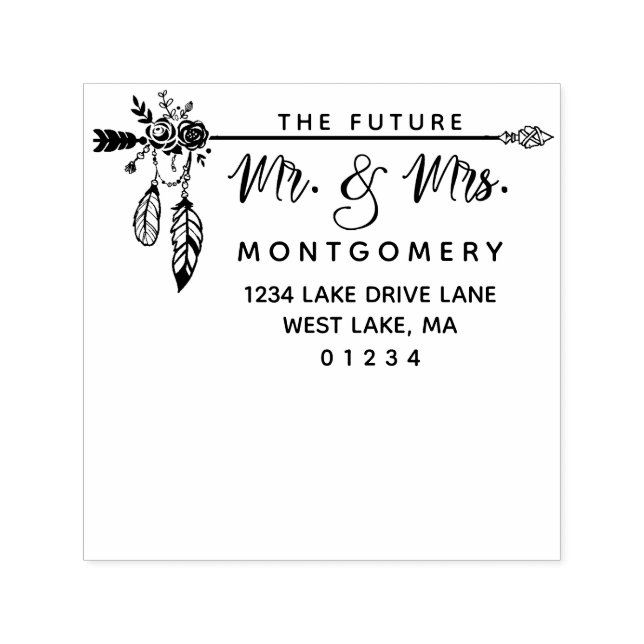 Boho Floral The Future Mr. & Mrs. Rücksendeadresse Permastempel (Design)