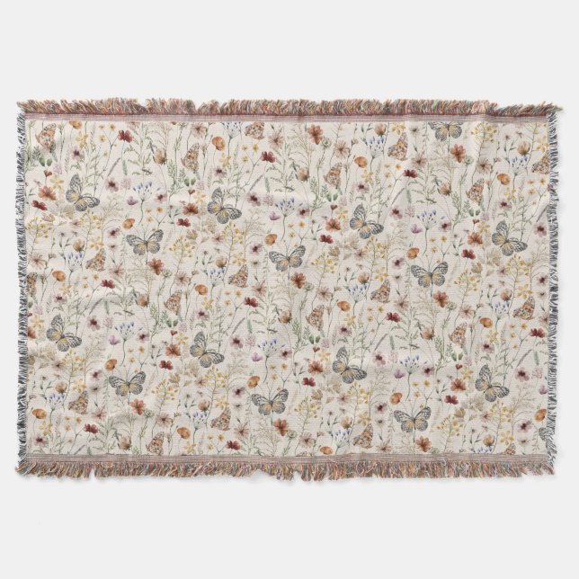 Boho Floral Throw Blanket Decke (Vorderseite)