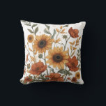 Boho Floral Throw Pillow in Warm Earthy Tones Kissen<br><div class="desc">Bring warmth and artistic charm to your home with this boho floral throw pillow, featuring a hand-drawn botanical illustration in rich earthy tones of terracotta, burnt orange, and olive green. Sunflowers, daisies, and poppies blend with subtle geometric tribal patterns, creating a vintage yet free-spirited style. Perfect for living rooms, bedrooms,...</div>